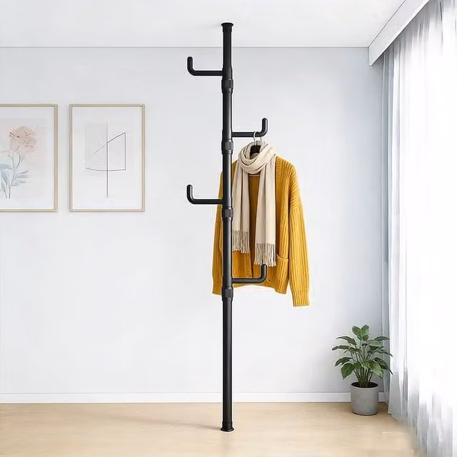 FORGEVIO Adjustable Black Clothes Rail with Dual Hook and Rail Matrix