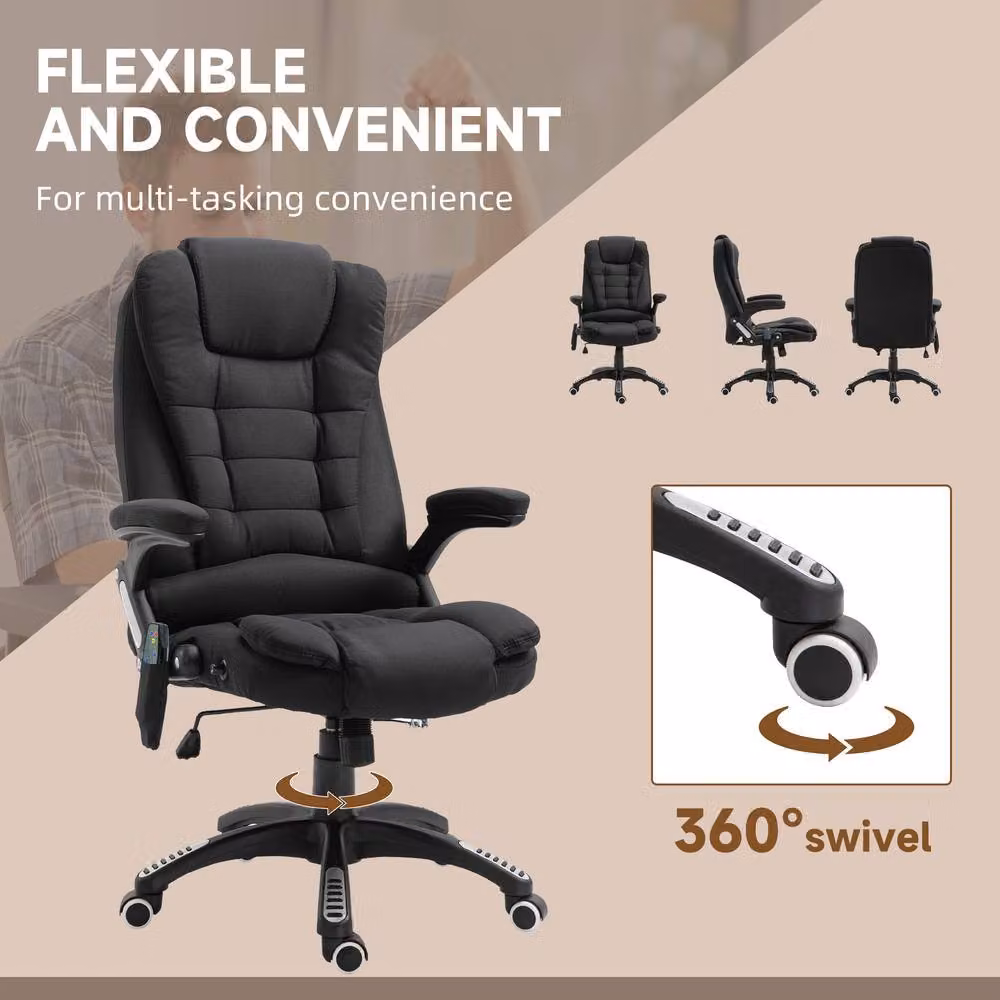 Rolipo Heated 6-Point Massage Reclining Office Chair in Black with Linen-Feel Fabric – 8