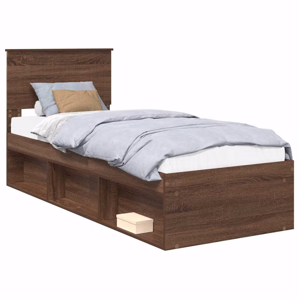 Berkfield Home Modern Bed Frame with Headboard in Brown Oak and Solid Pine Wood, W: 75 cm, L: 190 cm – 2