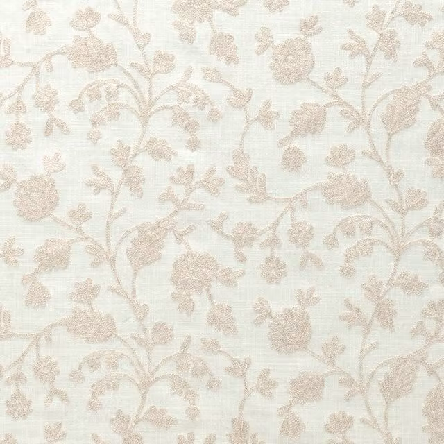Fibre Naturelle Lucca Embroidered Floral Fabric in Beige Cotton and Linen