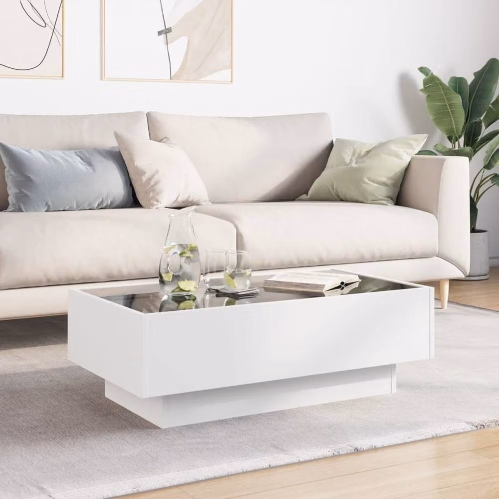 Berkfield Home White LED Coffee Table in Glossy Engineered Wood, W/D/H: 90 x 50 x 30 cm – 1