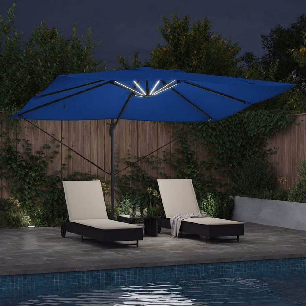 Berkfield Home Warm Cantilever Roma Parasol with LEDs in Azure Blue, W/D/H: 352 x 251 x 265 cm – 3