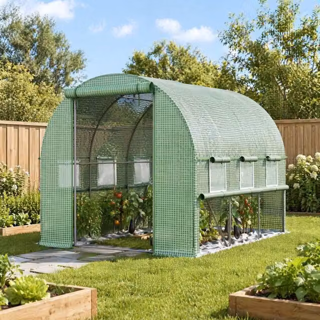 STILVORA Green Walk-In Polytunnel Greenhouse with Steel Frame and Roll-Up Doors, W/D/H: 295 x 200 x 200 cm – 1