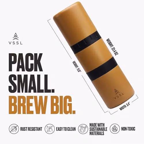 VSSL Nest Pour Over Coffee Kit with Two Stainless Steel Travel Mugs in Sand and Brown – 3