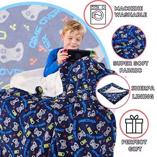 Just Essentials Reversible Blue Geometric Fleece Blanket Throw – 2