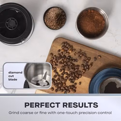 Daewoo 200W Wet and Dry Electric Coffee and Spice Grinder in Silver with Stainless Steel Blades – 3