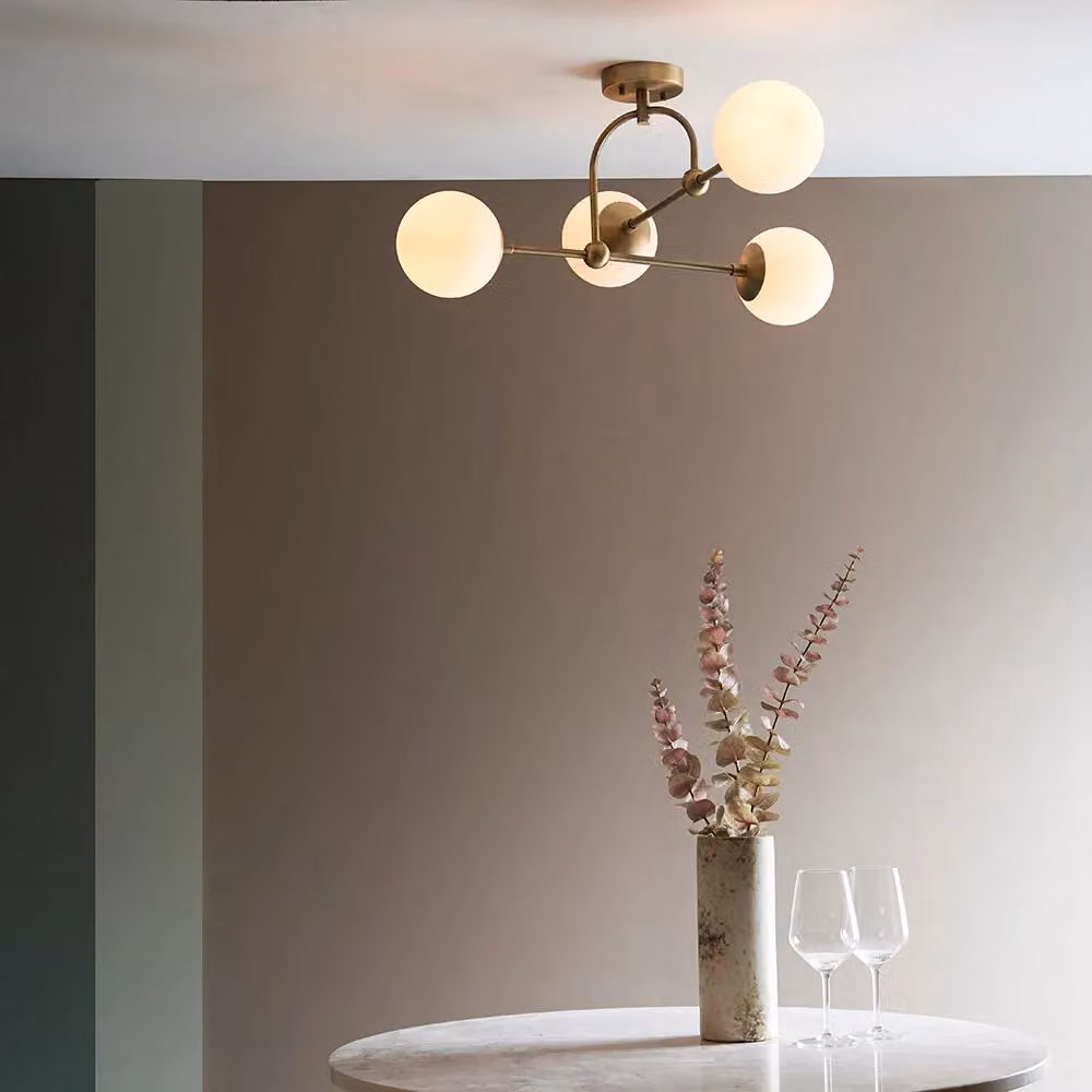 Loops Antique Brass Multi Arm Ceiling Light with Transparent Glass Shades and 4 E14 Bulbs – 3