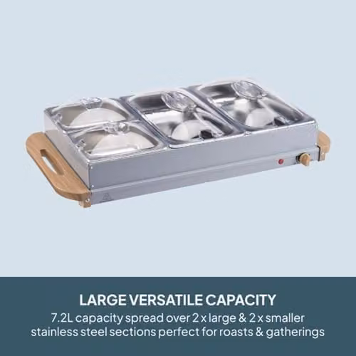 Cooks Professional 4-Section Electric Buffet Warmer with Hotplate Function and Adjustable Temperature Control, 7.2 Litre Capacity, Nordic Grey – 3