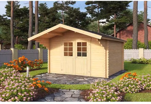 Lasita Maja Ltd Viljandi 34 Log Cabin Garden Room and Home Office in Beige, W: 445 cm, D: 339.7 cm, H: 245.1 cm