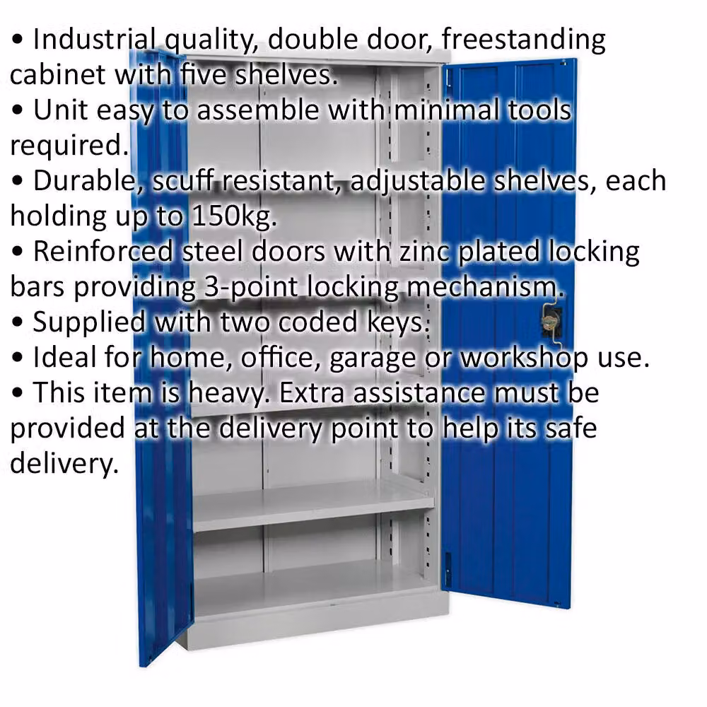 Loops Blue Industrial Double Door Steel Cabinet with Lock and 4 Internal Shelves, H 180 cm x W 90 cm x D 45 cm – 2