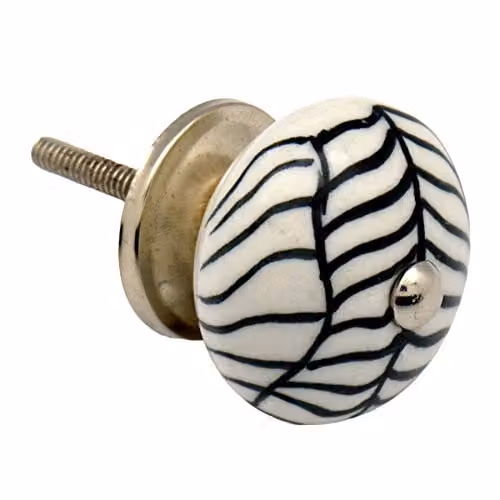 Nicola Spring Black and White Ceramic Cabinet Knob with Polished Threaded Stem