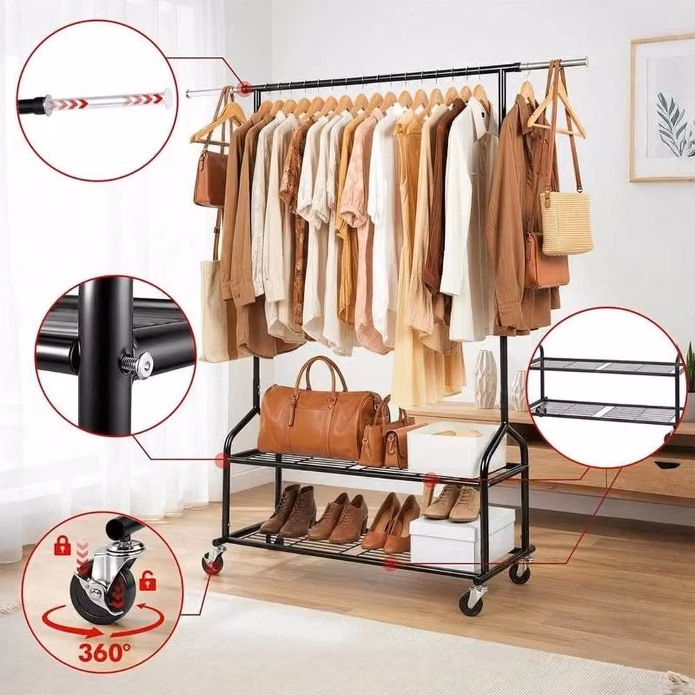 Kelvenix Heavy-Duty Adjustable Clothes Rail in Matt Black – 3