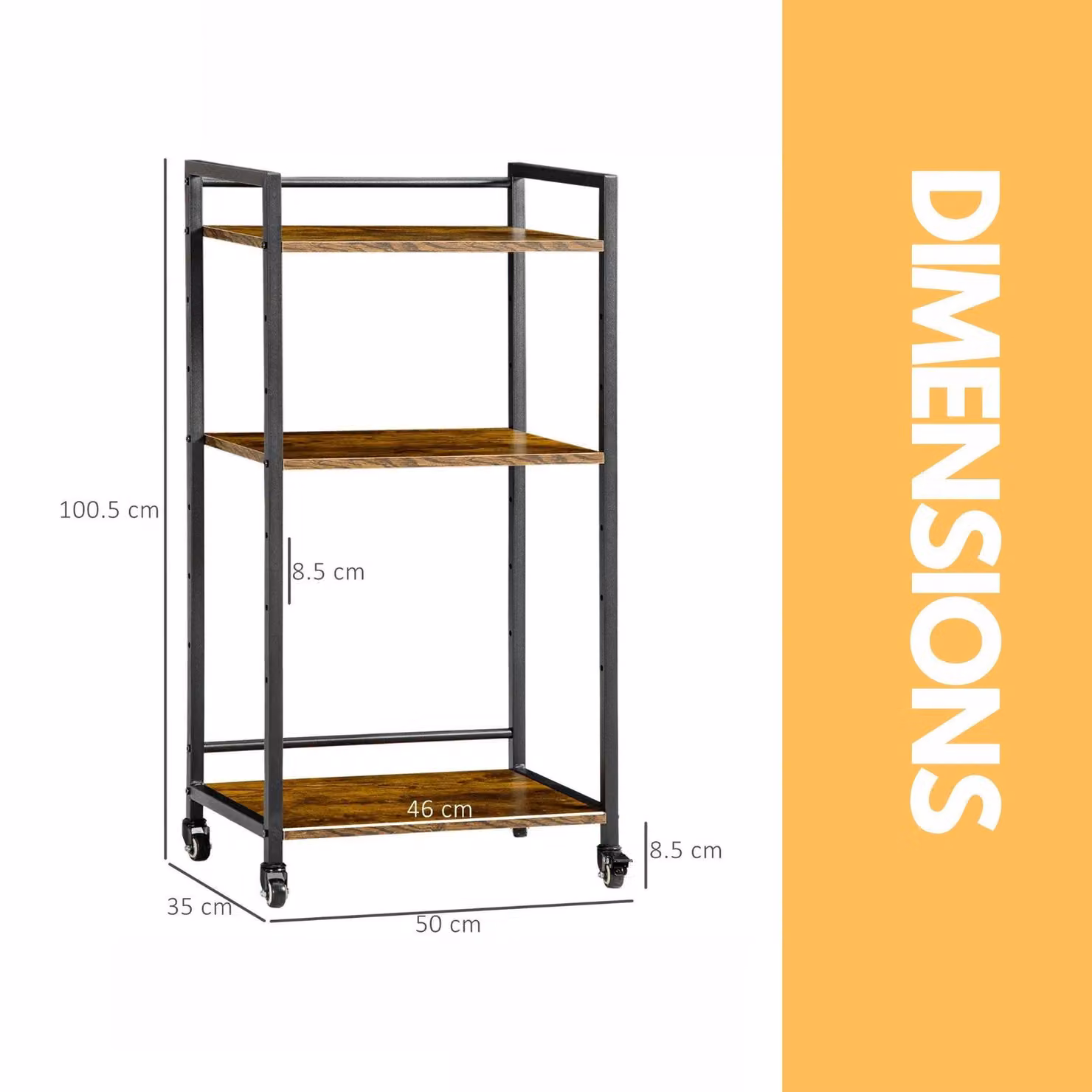 Pirlo Plush 3 Tier Printer Trolley in Brown with Adjustable Shelves and Lockable Wheels – 3