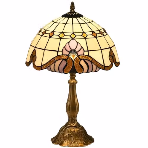 HOMCOM Antique Tiffany Stained Glass Table Lamp in Multicolour and Gold/Brass – 1