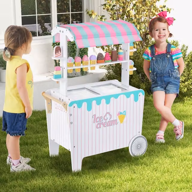 COSTWAY White Wooden Kid's Ice Cream Cart