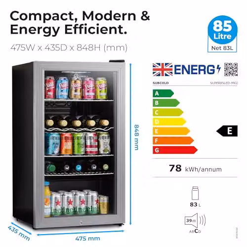 Subcold Super85 LED Under-Counter Drinks Fridge, Silver, 85L – 3