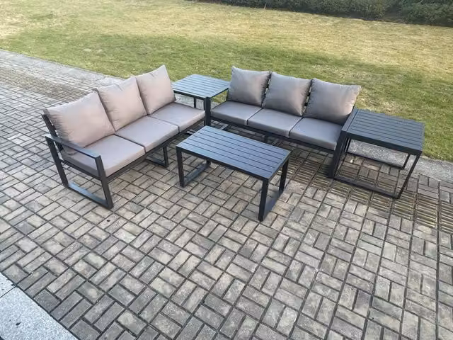 Fimous 5 Piece Modern Outdoor Garden Furniture Set in Dark Grey with Powder Coated Aluminium Frame, 3 Seater Sofa, Coffee Table and Side Tables