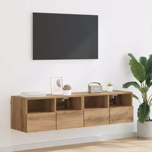 vidaXL Set of 2 Modern Wall-Mounted TV Cabinets in Artisan Oak, Brown – 2