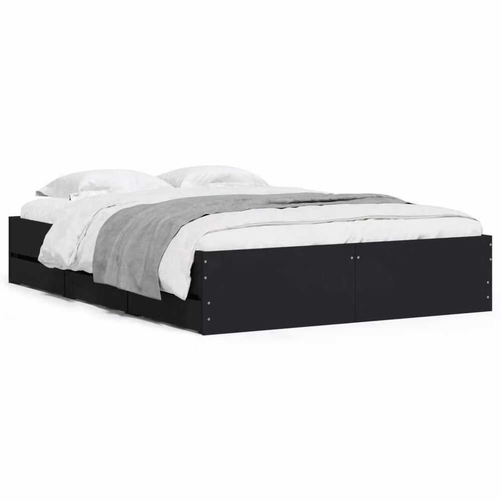 Berkfield Home Modern Small Double Bed Frame with Drawers, Black, W/D/H: 120 x 190 cm – 3