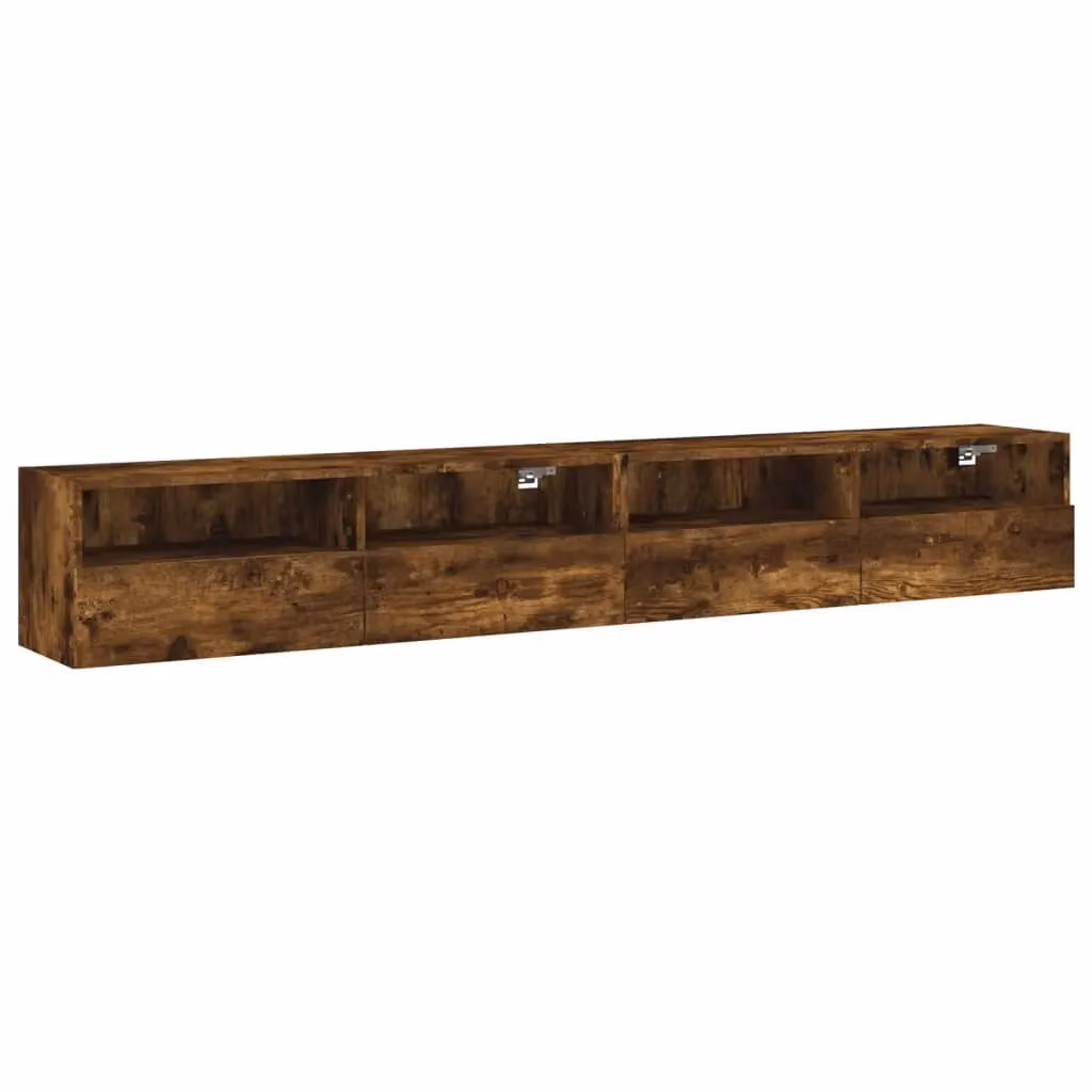 Berkfield Home Set of 2 Smoked Oak Wall Mounted TV Cabinets in Brown, W/D/H: 100 x 30 x 30 cm – 2