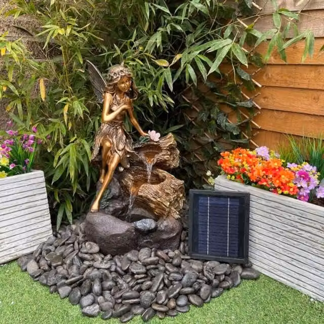 Tranquility Pixi Fairy Traditional Solar Cascade Water Feature in Grey