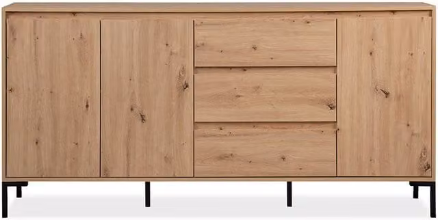 CALICOSY PLOCK Modern Sideboard with 3 Doors, 3 Drawers and 2 Shelves in Light Brown Oak Finish – 1