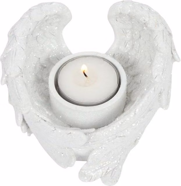 KDMD Glitter Angel Wing Tealight and Votive Candle Holder in Grey and White