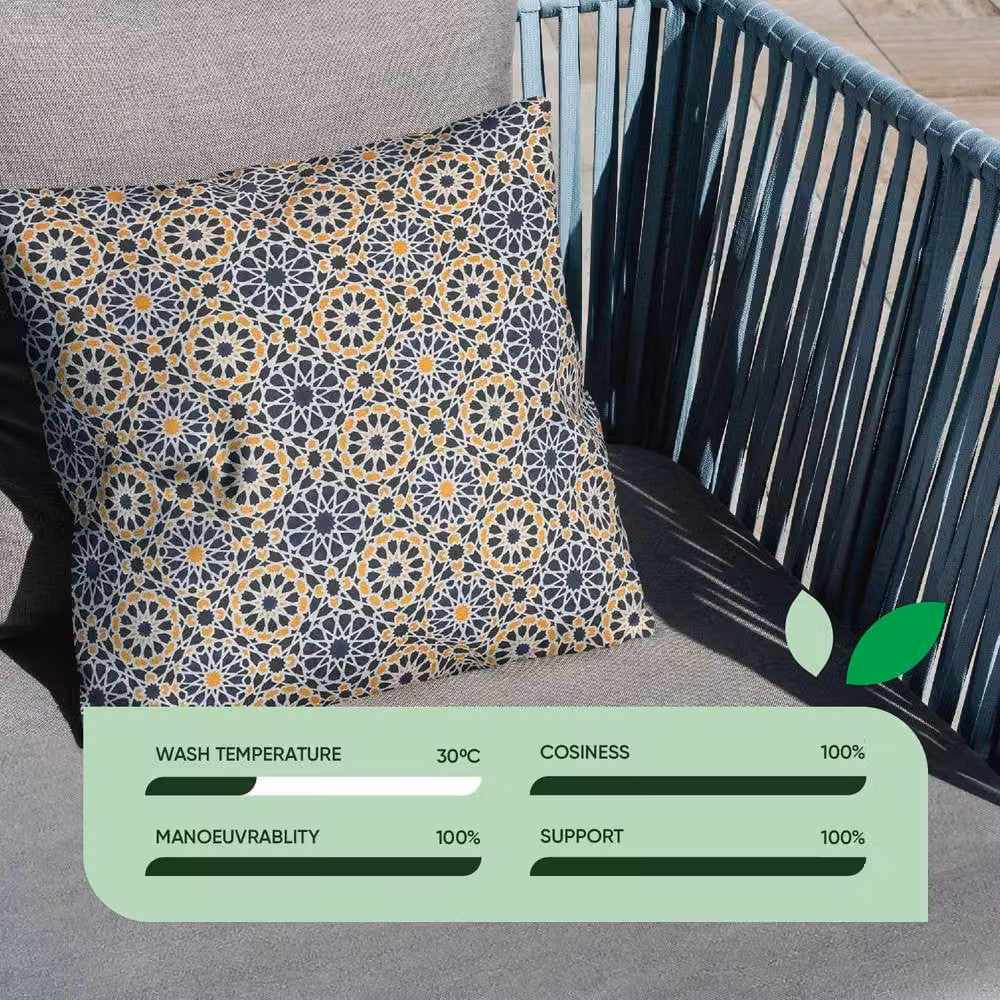 Gardenwize Pack of 2 Casablanca Moroccan Printed Outdoor Square Scatter Cushions in Multicolour, White and Blue – 2