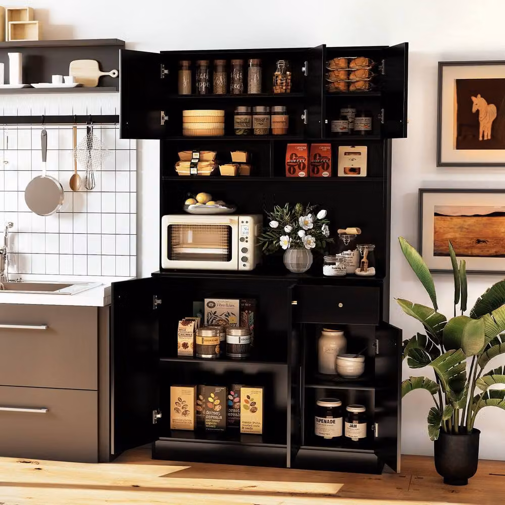 Costway Modern Black Tall Kitchen Cupboard Buffet Pantry Storage Cabinet with USB Ports – 5