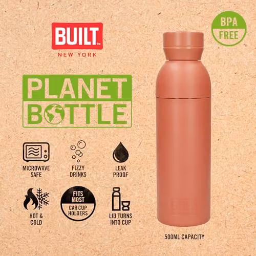 Built Planet Eco Friendly Recycled Water Bottle, Coral Pink, 500ml – 3