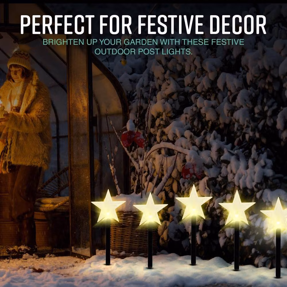 Globrite 5 Pack Star LED Garden Christmas Pathway Lights, Cool White, 39 cm Stakes – 5