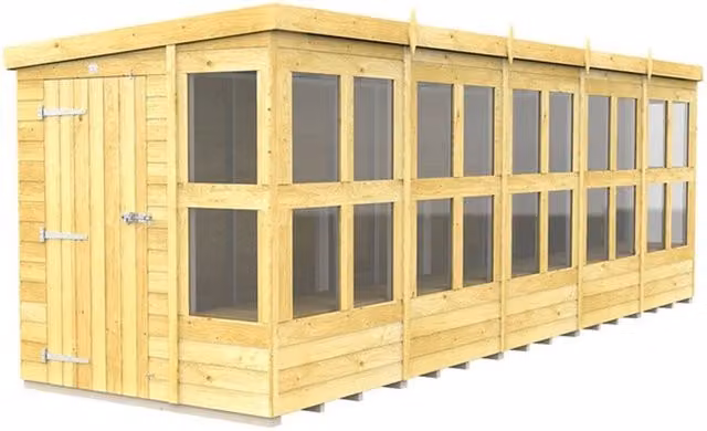 Buttercup Farm Rustic Wood Pent Potting Shed in Brown, W589 x D178 x H201 cm