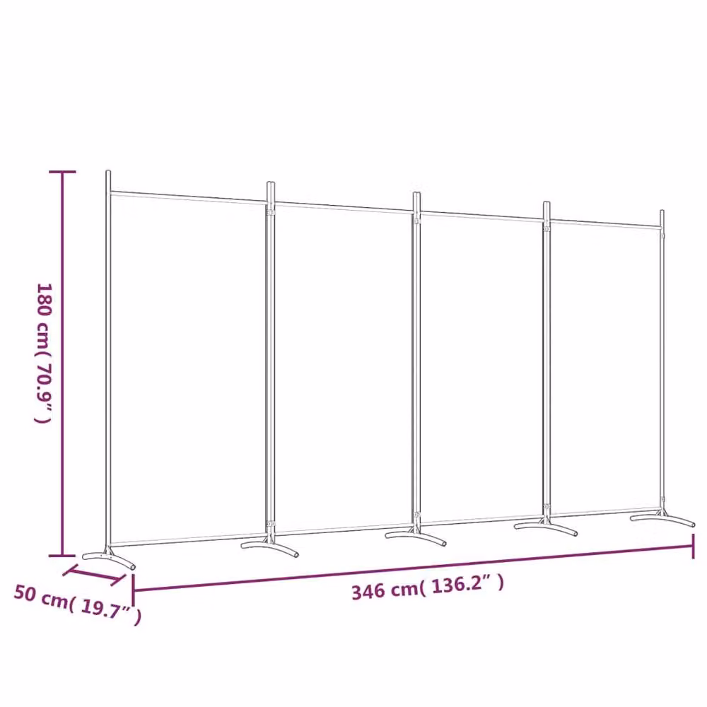 Berkfield Home 4-Panel Fabric Room Divider in Black, W/H: 346 x 180 cm – 5