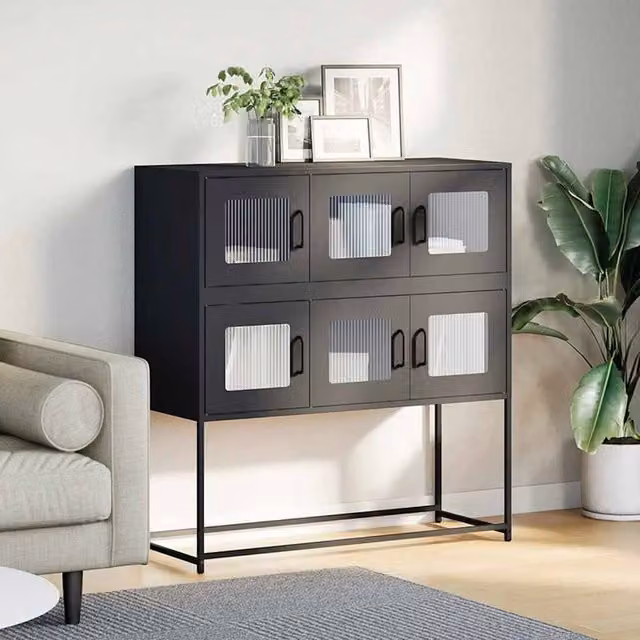 Berkfield Home Black Matt Metal Sideboard W/D/H: 100.5 x 39 x 107 cm