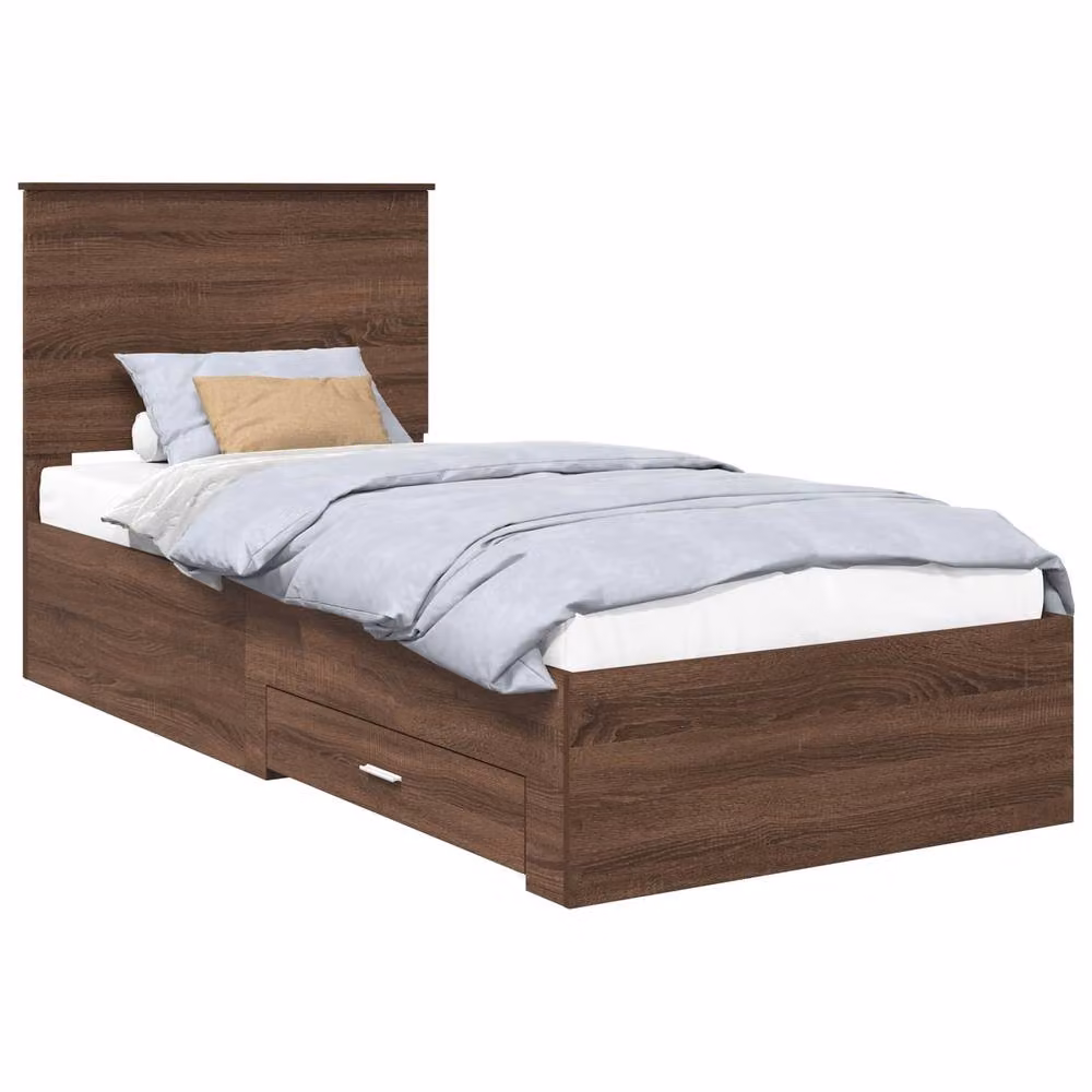 Berkfield Home Modern Bed Frame in Brown Oak and Silver, Engineered Wood, W: 75 cm, L: 190 cm – 2
