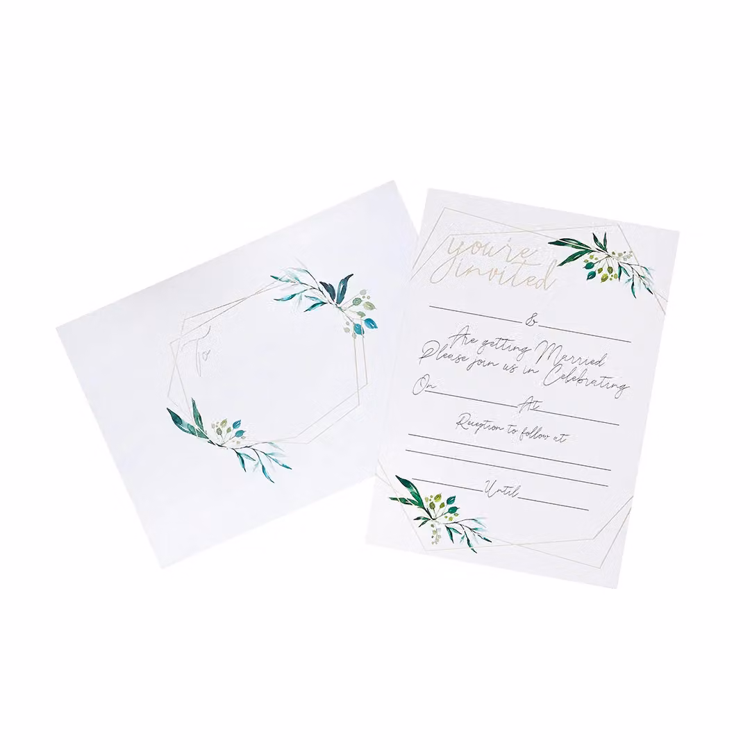 Club Green Geometric Greenery Day Invitations and Envelopes, Pack of 25, Green and White – 2
