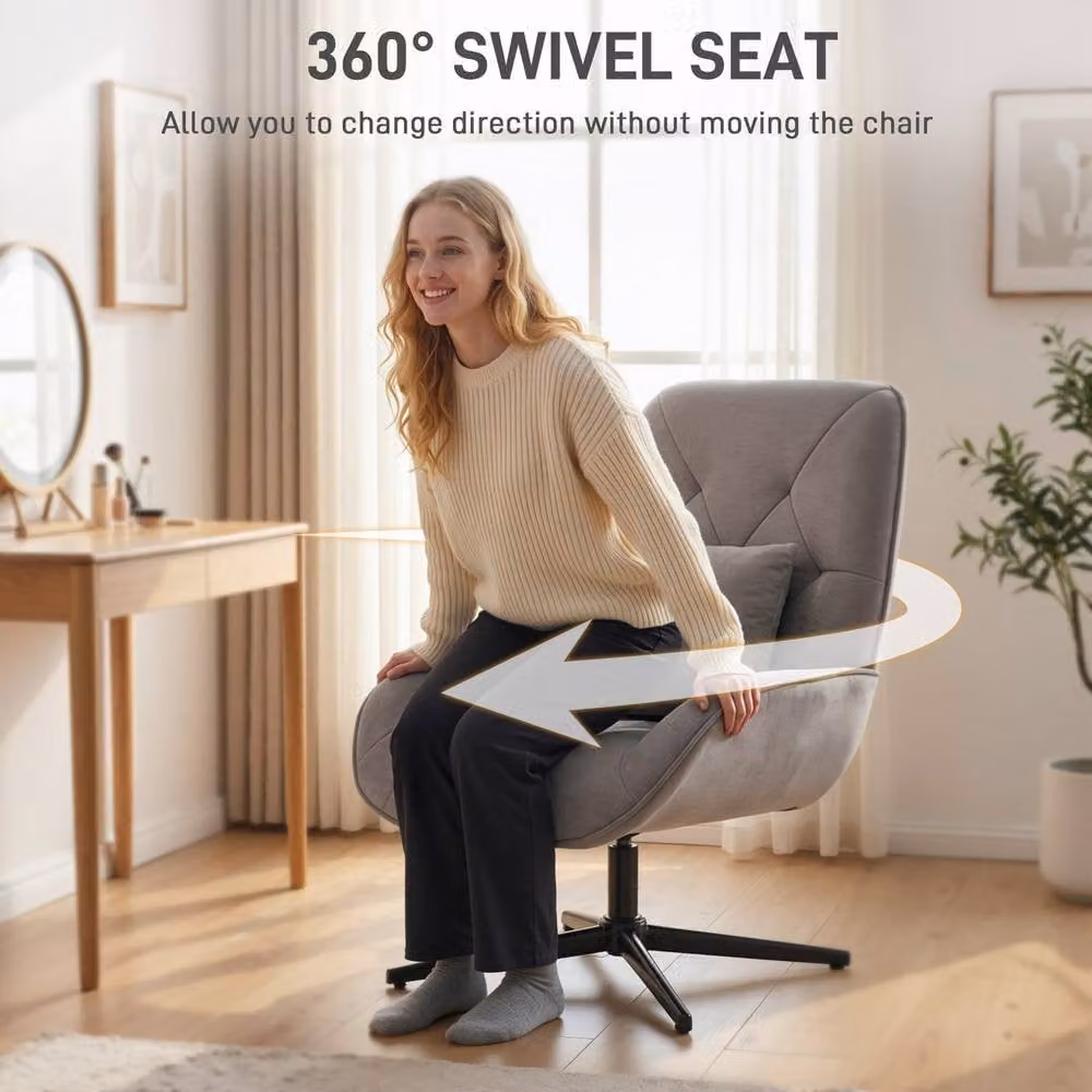 STILVORA Swivel Armchair with Lumbar Pillow in Light Grey – 4
