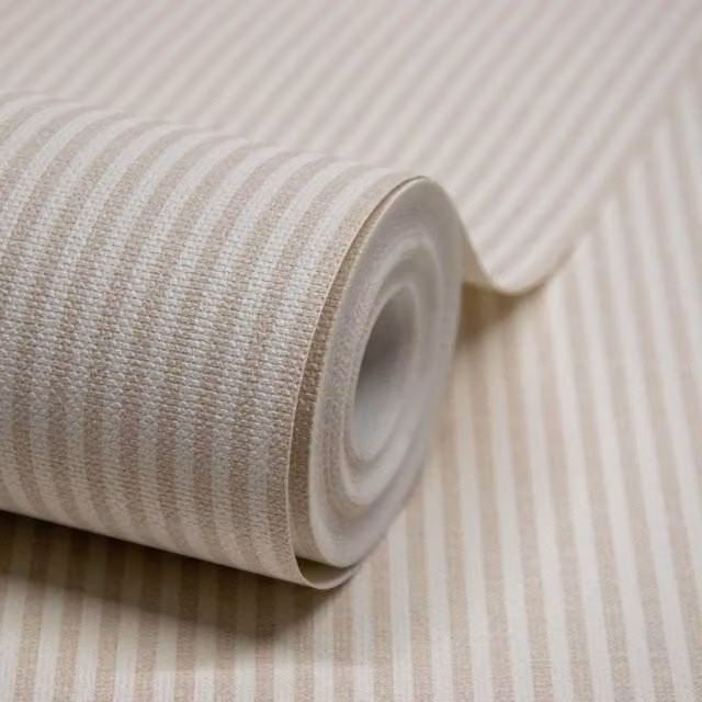Grandeco Beige Pinstripe Striped Nursery Textured Wallpaper Roll