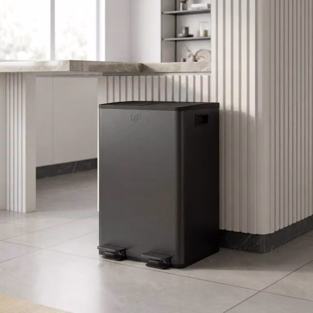 STILVORA 56L Dual Kitchen Bin with Pedal Lid and Soft Close, Black – 1