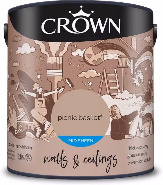 Crown Walls and Ceilings Mid Sheen Emulsion in Picnic Basket Beige, 2.5l