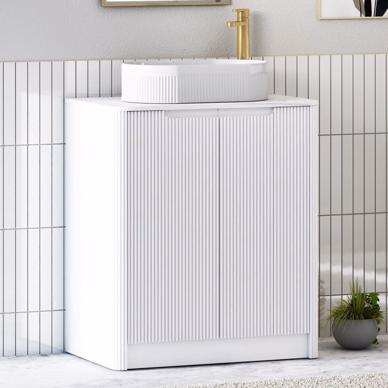 Royal Bathrooms Avenza 800mm Matt White Floor Standing 2 Door Vanity Unit with Lyon Stone Basin