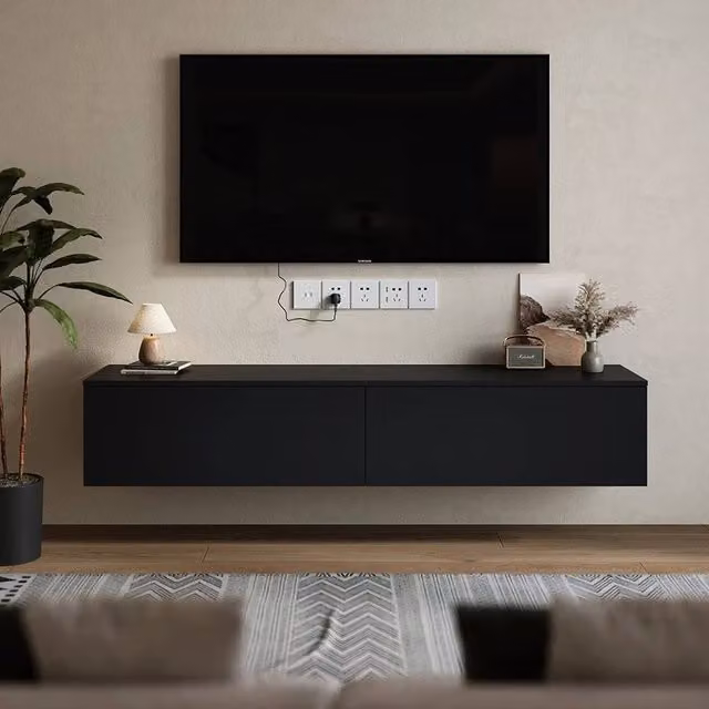 EONLION Black Glossy Floating TV Unit Stand for Living Rooms