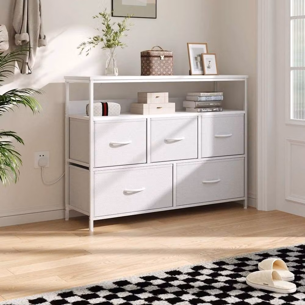 FORGEVIO White 5 Drawer Fabric and Metal Chest of Drawers – 2