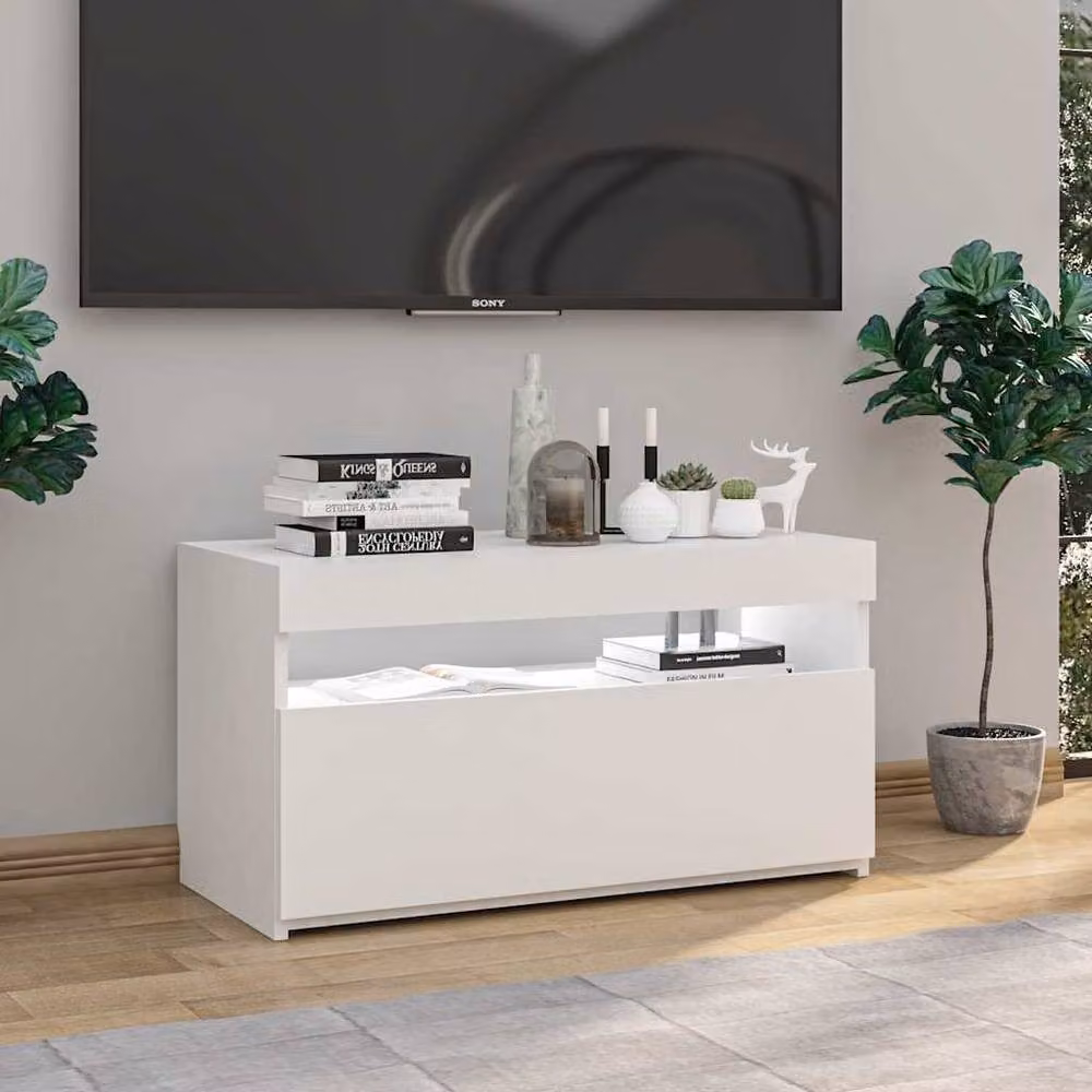 Berkfield Home High Gloss White TV Cabinet with LED Lights, W/D/H: 75 x 40 x 40 cm – 2