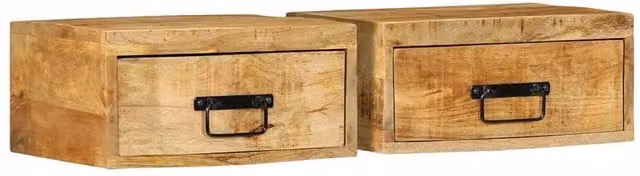 Berkfield Home Set of 2 Wall-mounted Bedside Cabinets in Brown Rustic Solid Mango Wood