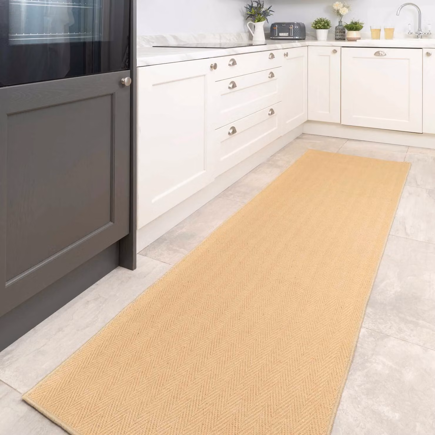 Kukoon Natural Golden Beige Jute and Cotton Herringbone Pattern Area Rug, W: 160 cm, D: 230 cm – 2