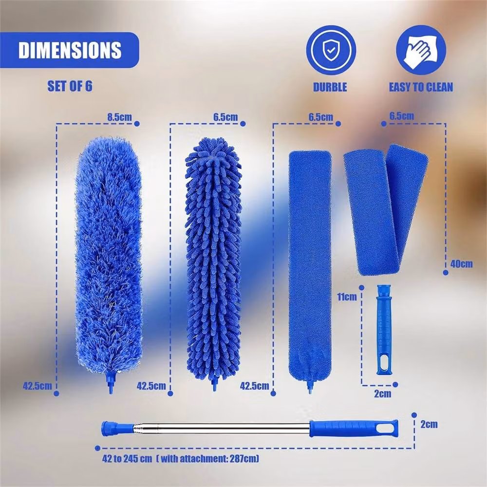 Nordara 6-Piece Extendable Feather Duster Set with Telescopic Handle and Microfibre Refillable Heads in Blue, W/D/H: 120 x 70 x 70 cm – 2