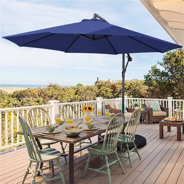 Yaheetech Blue Adjustable Cantilever Patio Umbrella Banana Parasol