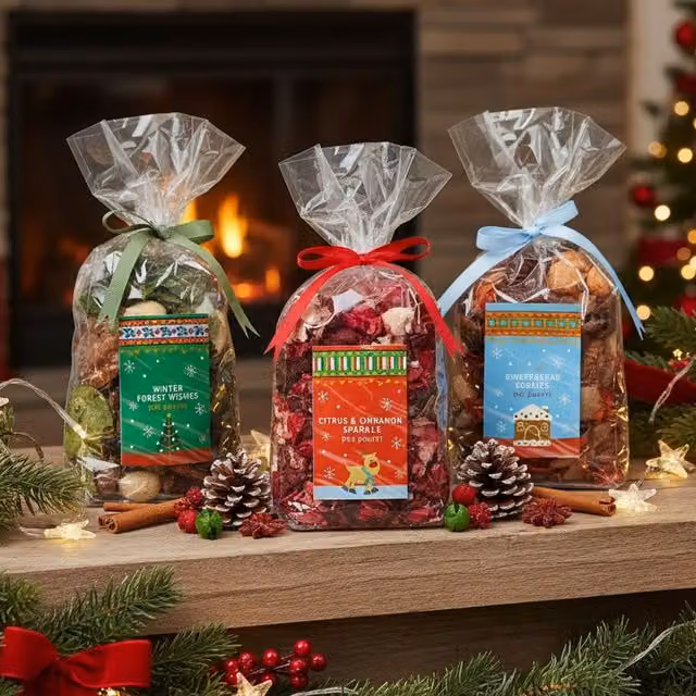 Pan Aroma Set of 3 Gingerbread Forest Cinnamon Christmas Scented Potpourri in Green, Orange and Red