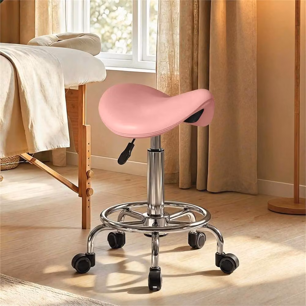 Nordara Pink Rolling Saddle Chair with PU Leather and Metal Frame, W/D/H: 40 x 30 x 66 cm – 7